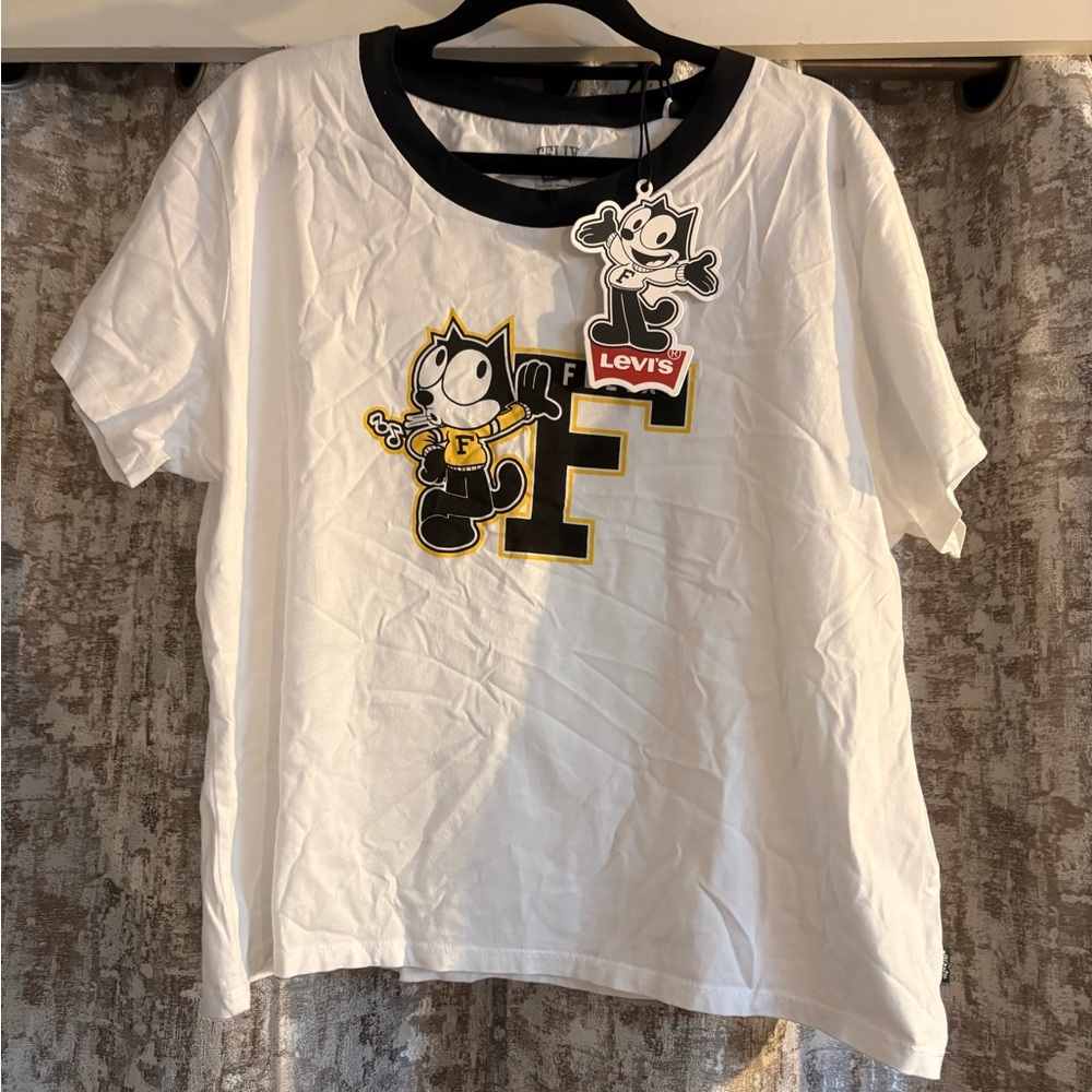 Levi's Women’s White T-Shirt with Black and Yellow Accents